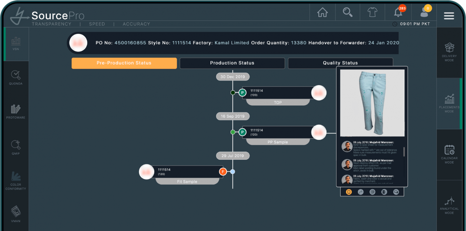 TrackIT Apparel Production Tracking Software PO details